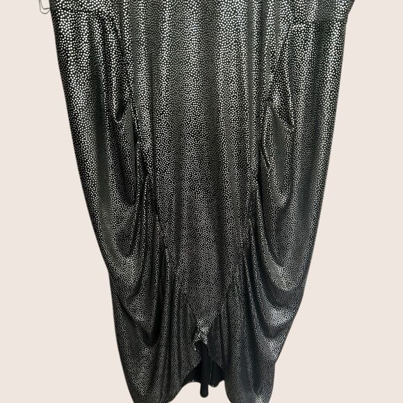 🪩 VTG 80s VARIATIONS SILVER POLKA DOT RUCHED DISCO SHORT DOLMAN SLEEVE DRESS XL - Picture 5 of 12